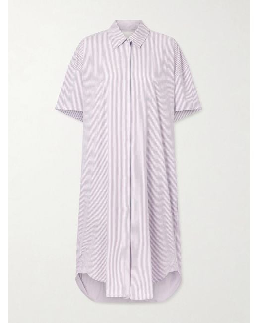 RÙADH Pink Anu Embroidered Striped Organic Cotton-Poplin Midi Shirt Dress