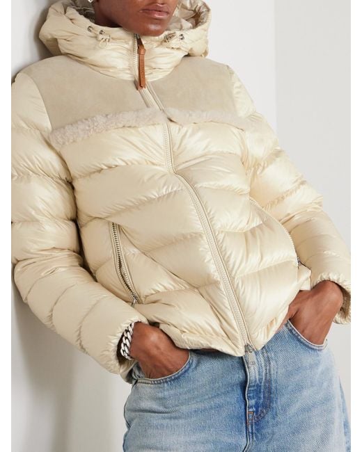 Moncler Natural Beauvais Shearling-Paneled Quilted Shell Hooded Down Jacket