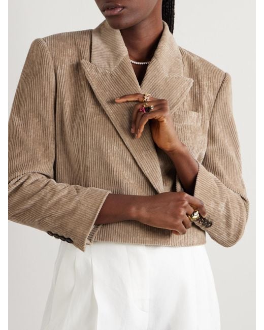 Brunello Cucinelli Natural Cropped Double-Breasted Cotton-Blend Corduroy Blazer