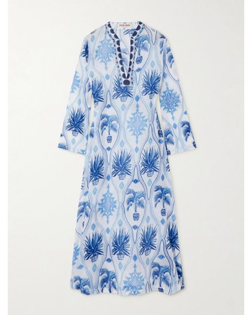 Emporio Sirenuse Blue Giada Kaftan Aus Bedruckter Baumwolle