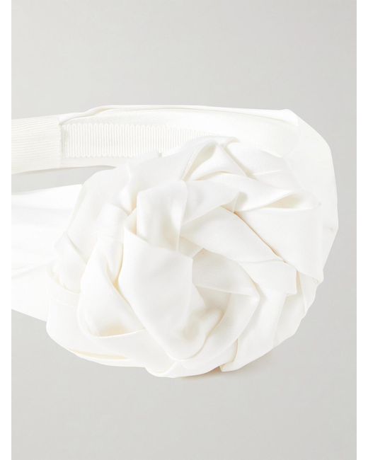 Jennifer Behr White Alma Appliquéd Duchesse-Satin Headband
