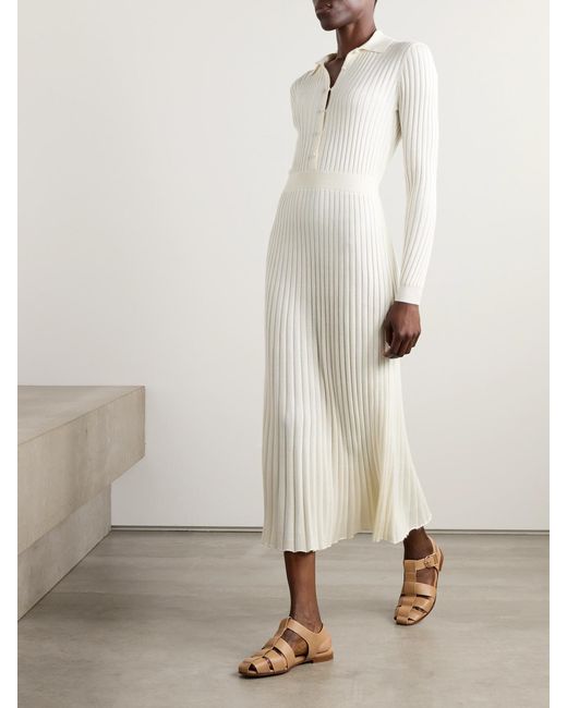Gabriela Hearst Natural Ardor Ribbed Cashmere And Silk-Blend Midi Dress