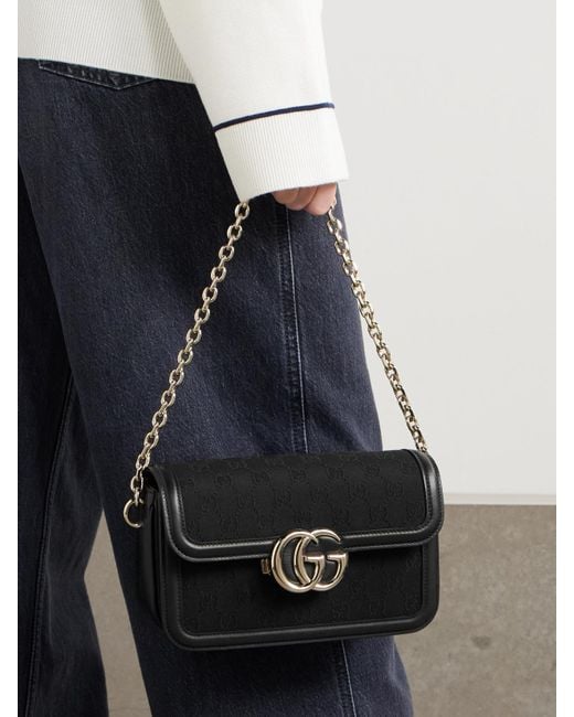 Sac Porté Épaule En Toile Jacquard À Finitions En Cuir Gucci en coloris Black