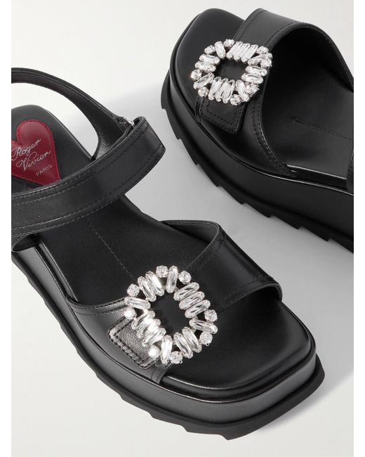 Sandales Plates-Formes En Cuir À Cristaux Roger Vivier en coloris Black