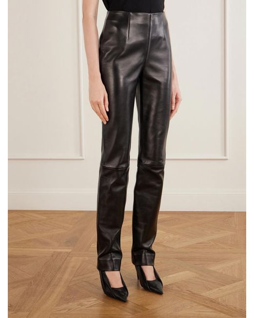 Khaite Black Ryden Leather Straight-Leg Pants