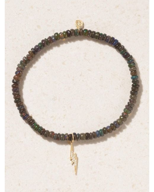Sydney Evan Natural Small Lightning Bolt 14-Karat, Opal And Diamond Bracelet