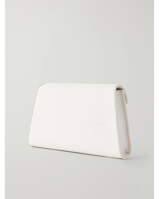 SAVETTE White Symmetry Leather-Trimmed Woven Raffia Shoulder Bag