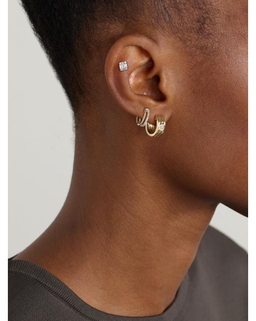 STONE AND STRAND Natural Trio Ridge 14-Karat Diamond Hoop Earrings