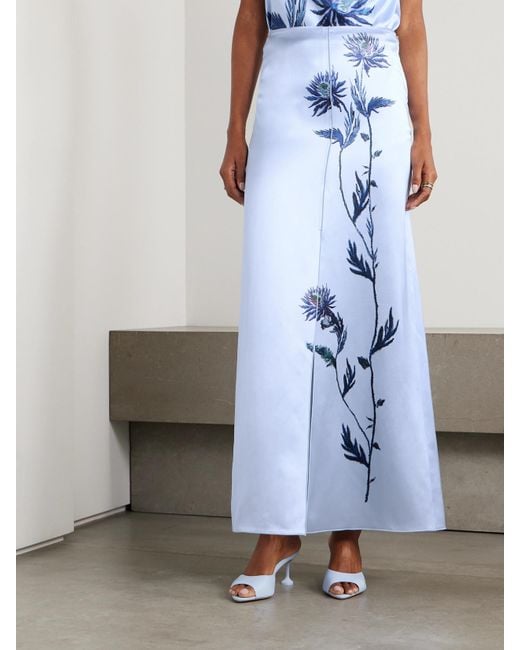 Altuzarra Blue Kat Maxirock Aus Seidensatin Mit Blumenprint