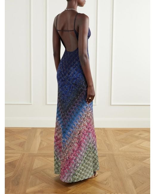 Missoni Blue Striped Crochet-Knit Maxi Dress