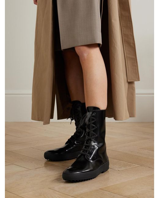 Tod's Black Gommino Glossed-Leather Ankle Boots