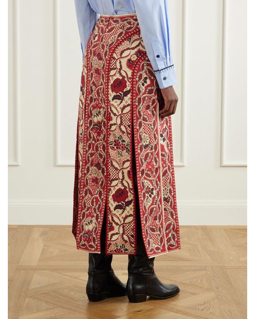 ALÉMAIS Red Kenny Floral-Print Crepe Maxi Skirt