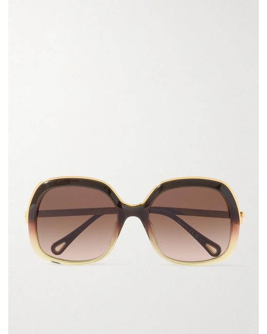 Chloé Brown Aly Square-Frame Acetate And-Tone Sunglasses