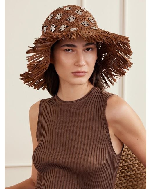 Rabanne Brown Autres Embellished Fringed Raffia Hat
