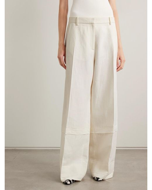 Khaite White Linden Tiered Frayed Linen Pants