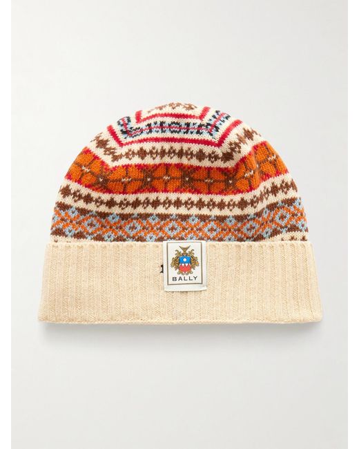 Bally Orange Jacquard-Knit Wool Beanie
