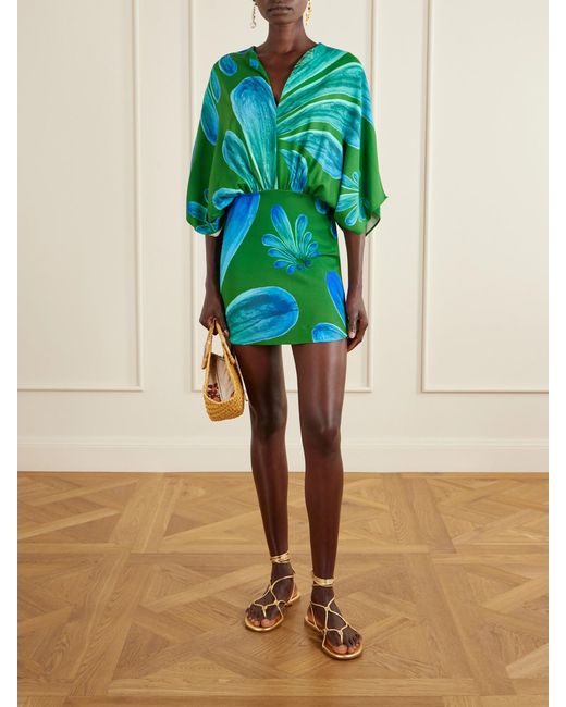 Themis Z Blue Alcmene Printed Satin Mini Dress