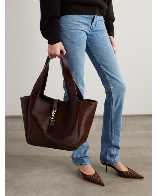Saint Laurent Brown Le 5 À 7 Bea Pony Hair Tote