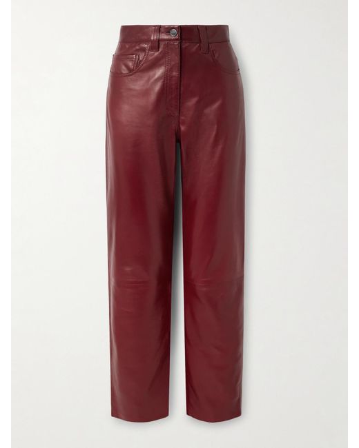 Khaite Red Callum Leather Straight-Leg Pants