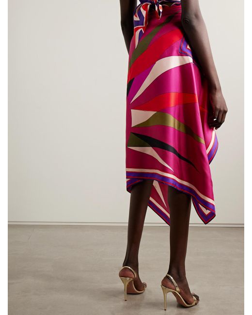 Emilio Pucci Pink Asymmetric Printed Silk-Twill Maxi Skirt