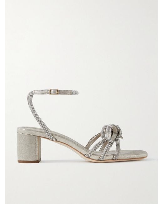 Loeffler Randall Natural Net Sustain Mikel Crystal-Embellished Metallic Suede Sandals