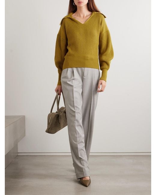 Joseph Green Ribbed Wool, Silk And Cashmere-Blend Polo Sweater