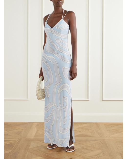 Emilio Pucci White Printed Silk Crepe De Chine Maxi Dress
