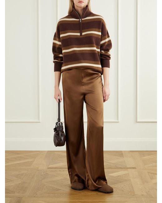 Staud Brown Stroll Silk-Blend Wide-Leg Pants