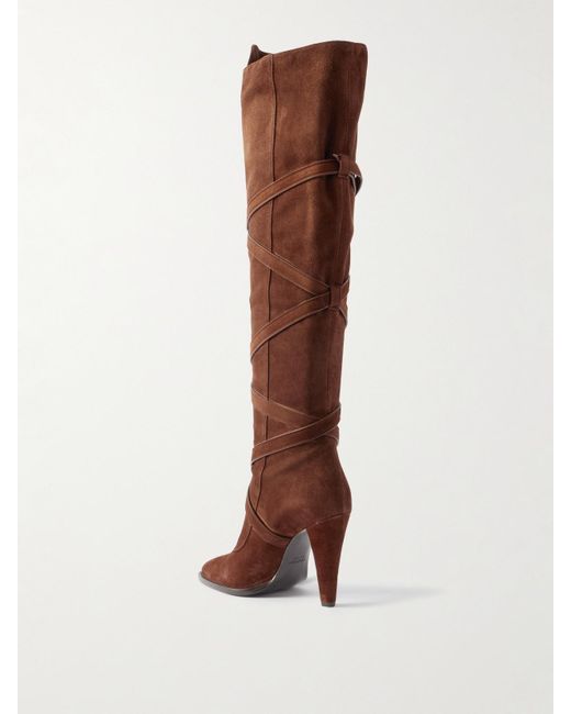 Saint Laurent Brown Janis Overknees Aus Veloursleder Mit Verzierungen