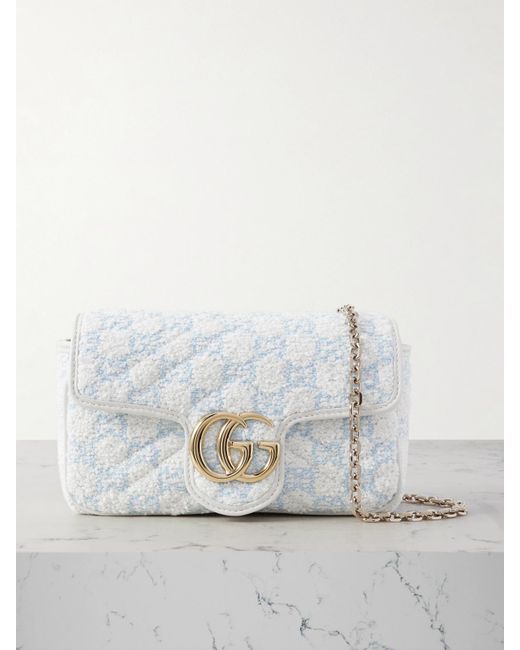 Gucci White Gg Marmont 2.0 Mini Schultertasche Aus Gestepptem Bouclé Mit Lederbesätzen