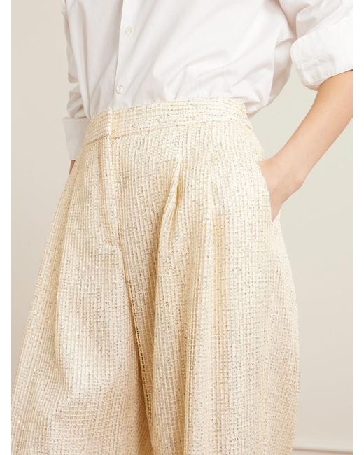Twp Natural Sequined Fishnet Wide-Leg Pants
