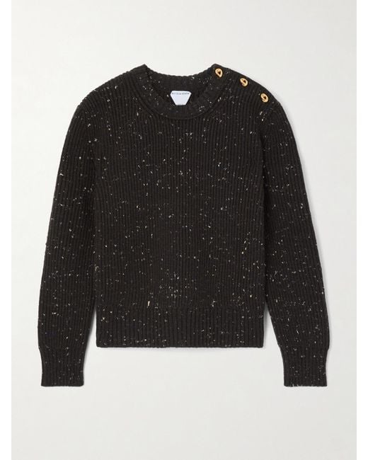 Bottega Veneta Black Button-Detailed Ribbed Wool-Blend Sweater