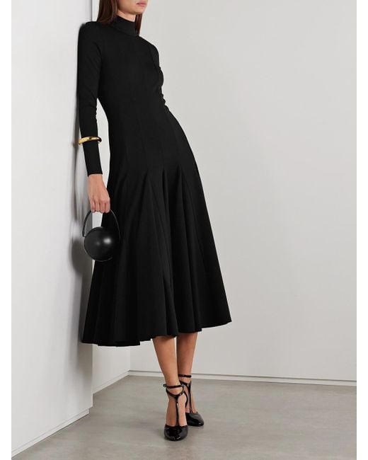 Salon 1884 Black Elodie Wool-Blend Jersey Turtleneck Midi Dress