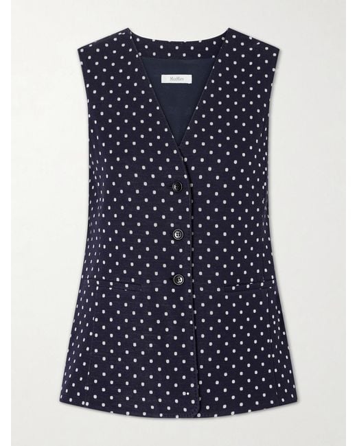 Max Mara Blue Polka-Dot Woven Waistcoat