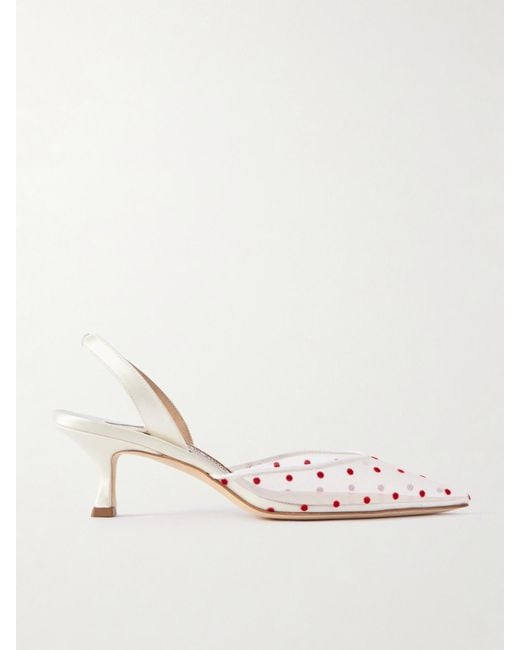 Manolo Blahnik Natural Carolyne 50 Slingback-Pumps Aus Mesh Und Satin Mit Flockprint