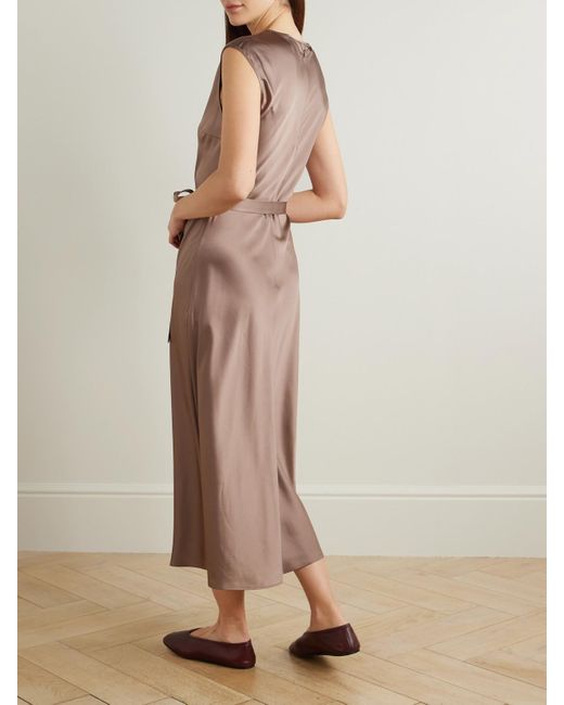 Joseph Natural Garnier Belted Silk-Satin Midi Dress