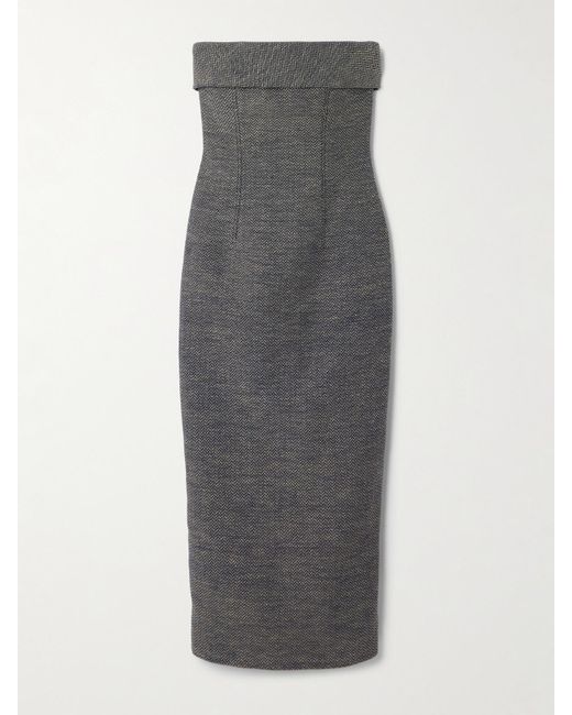 Emilia Wickstead Gray Keeley Strapless Cotton And Linen-Blend Tweed Midi Dress