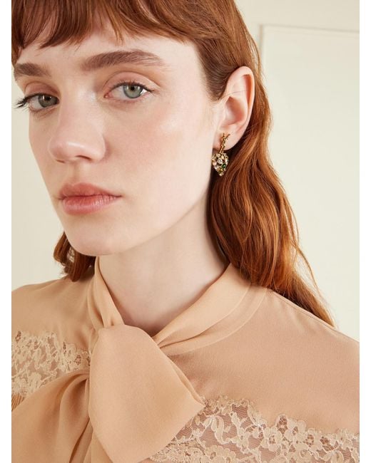 Saint Laurent Metallic Bo Cassandre Pampilles Coeur-Tone And Crystal Earrings