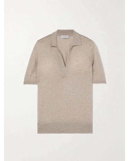 Gabriela Hearst Natural Frank Cashmere And Silk-Blend Polo Shirt