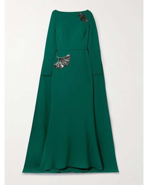 Safiyaa Green Ginevra Robe Aus Crêpe Mit Cape-Effekt Und Verzierungen
