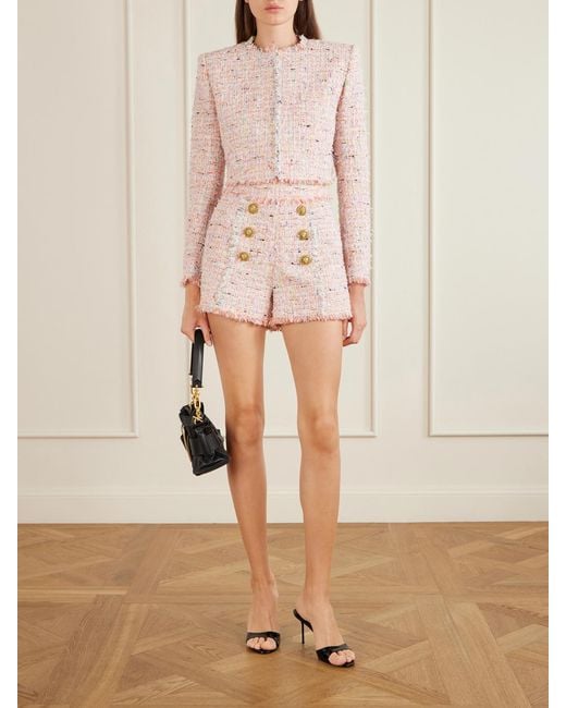 Balmain Pink Tweed Cropped Jacket