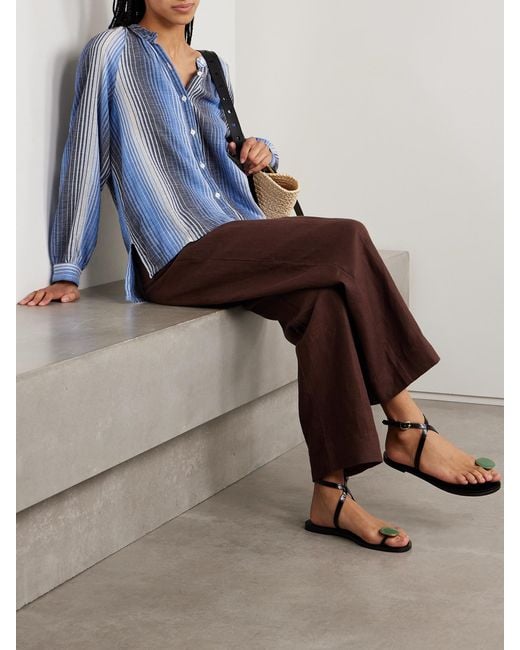 Lemlem Blue Mita Striped Cotton-Gauze Blouse