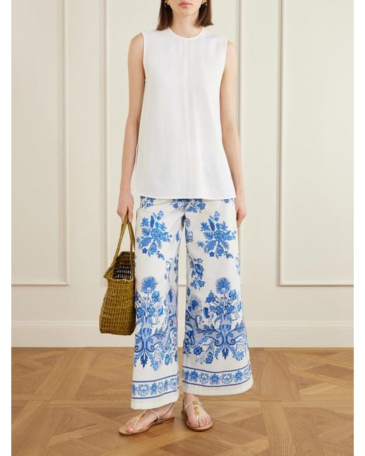 Emporio Sirenuse Blue Floral Printed Cotton Wide-Leg Pants