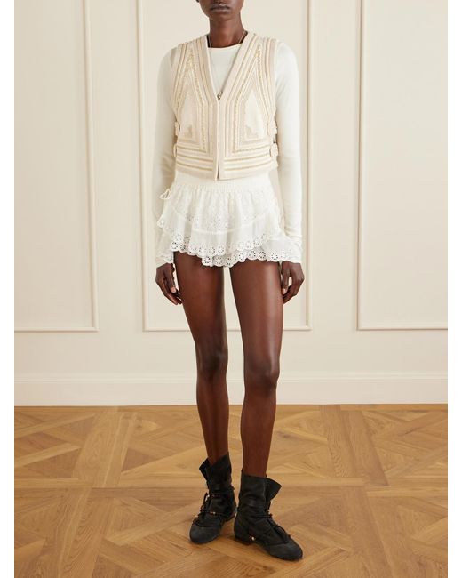 Isabel Marant Natural Blerina Embroidered Cotton Vest