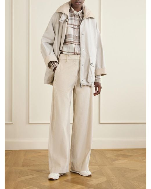Brunello Cucinelli Natural Corduroy-Trimmed Cotton And Linen-Blend Coat