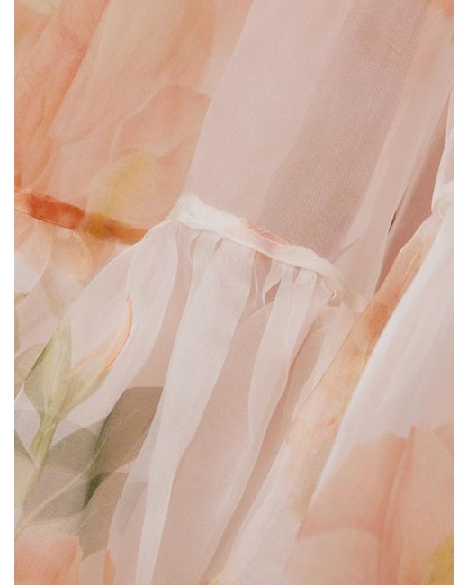 Zimmermann Pink Natura Tiered Floral-Print Silk-Organza Halterneck Midi Dress