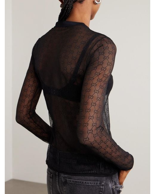 Gucci Black Gg Stretch-Lace Top