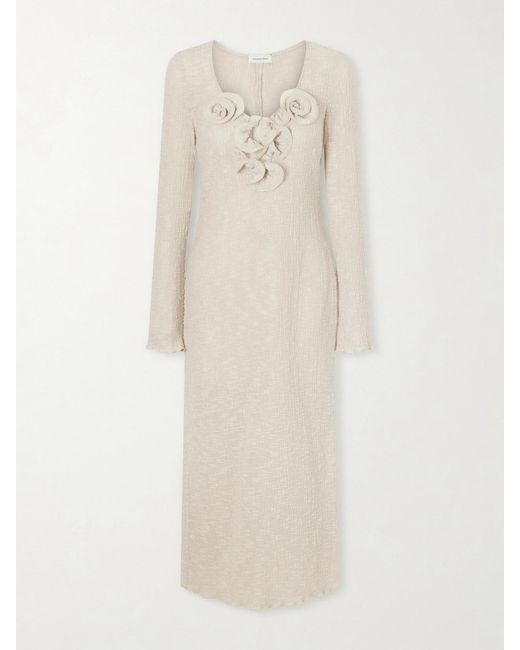 Magda Butrym Natural Beach Floral-Appliquéd Lyocell-Blend Midi Dress