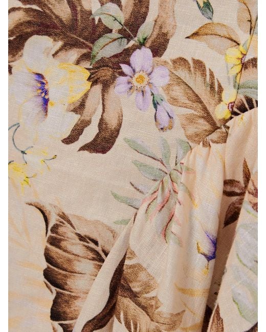 Robe Midi En Lin À Imprimé Fleuri, À Découpe Et À Nœud Coco Zimmermann en coloris Natural