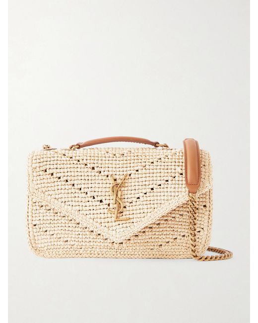 Saint Laurent Natural Loulou Small Leather-Trimmed Raffia Shoulder Bag